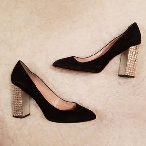 KATE SPADE Black Block Disco Suede Shiny Heels 10